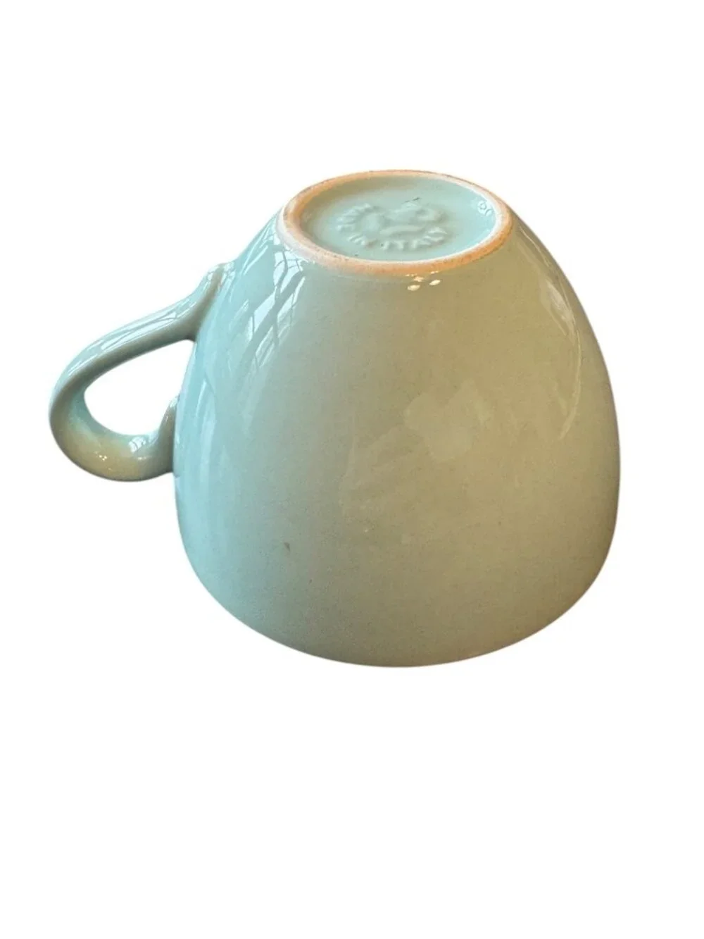 Vintage Italian Ceramic Coffee Cup With Light Blue Glaze & Brown Rim - 3